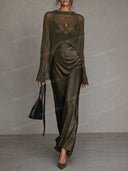 Elegant Satin Camisole Dress & Knit Cover-Up Set
