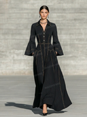Retro Contrast Stitching Lapel Maxi Dress