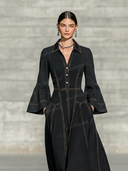 Retro Contrast Stitching Lapel Maxi Dress