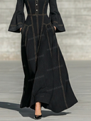 Retro Contrast Stitching Lapel Maxi Dress