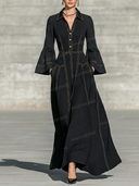 Retro Contrast Stitching Lapel Maxi Dress