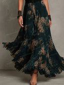 Elegant Floral Print Lace Trim Tiered Maxi Dress