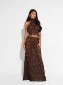Elegant Crochet Lace Halter Top & Maxi Skirt Two-Piece Set