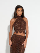 Elegant Crochet Lace Halter Top & Maxi Skirt Two-Piece Set