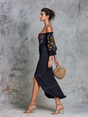 Minimalist Strapless Embroidered Midi Dress