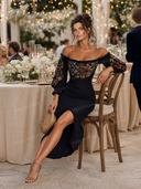 Minimalist Strapless Embroidered Midi Dress