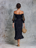 Minimalist Strapless Embroidered Midi Dress