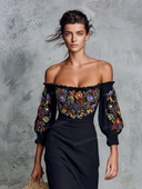 Minimalist Strapless Embroidered Midi Dress