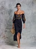 Minimalist Strapless Embroidered Midi Dress