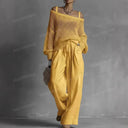Open Knit Sweater & Wide Leg Pants Set