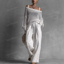 Open Knit Sweater & Wide Leg Pants Set