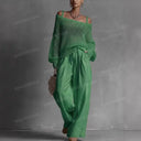 Open Knit Sweater & Wide Leg Pants Set