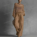 Open Knit Sweater & Wide Leg Pants Set