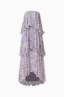Romantic Floral Strapless High-Low Ruffle Maxi Dress
