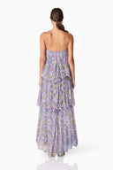 Romantic Floral Strapless High-Low Ruffle Maxi Dress