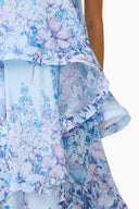 Romantic Floral Ruffle Tiered High-Low Maxi Dress