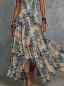Boho Floral Strapless Ruffle Tiered Maxi Dress