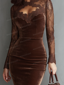 Elegant Vintage Velvet Lace Midi Dress