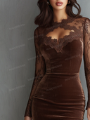 Elegant Vintage Velvet Lace Midi Dress