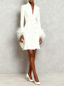 Minimalist Feather Cuff Tailored Mini Blazer Dress