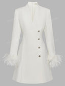 Minimalist Feather Cuff Tailored Mini Blazer Dress