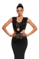 Sexy Lace Corset Top & Draped Maxi Skirt Set