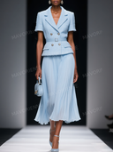 Tweed Peplum Blazer & Pleated Midi Skirt Set