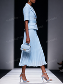 Tweed Peplum Blazer & Pleated Midi Skirt Set