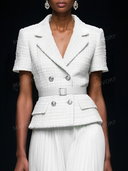 Tweed Peplum Blazer & Pleated Midi Skirt Set