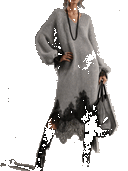 Lace Trim V-Neck Sweater Maxi Dress
