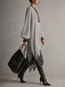 Lace Trim V-Neck Sweater Maxi Dress
