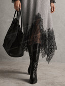 Lace Trim V-Neck Sweater Maxi Dress