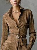 Belted Suede Shirt Mini Dress