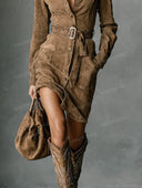 Belted Suede Shirt Mini Dress