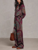 Paisley Print Shirt & Wide Leg Pants Set