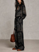 Paisley Print Shirt & Wide Leg Pants Set