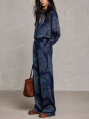 Paisley Print Shirt & Wide Leg Pants Set