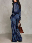 Paisley Print Shirt & Wide Leg Pants Set