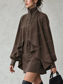 High Neck Cape Sleeve Mini Dress