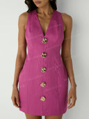 Elegant V-Neck Button Front Mini Dress