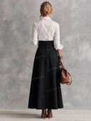 Elegant Shirt Top & High Waist Maxi Skirt Two Piece Set