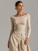 Elegant Off-Shoulder Knit Top & Draped Harem Pants Set