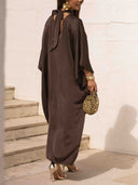 Elegant Satin Choker Neck Batwing Sleeve Kaftan Maxi Dress
