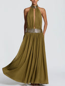 Elegant Halter Neck Sequin Chiffon Maxi Dress