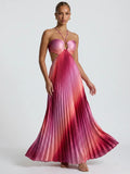 Ombre Halter Pleated Maxi Dress
