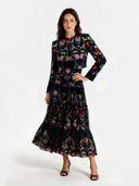 Elegant Backless Printed Layered Chiffon Flowing Maxi Dress