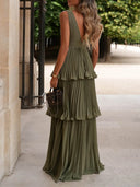 Tiered Pleated Chiffon Maxi Dress