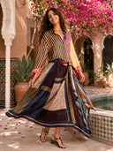 Retro Patchwork Print Shirt & Midi Skirt Two-Piece Set