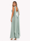 Portia Jade Crepe Strapless Maxi Dress With Detachable Georgette Cape