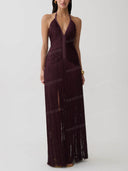 Elegant Halter Fringe High Slit Maxi Dress